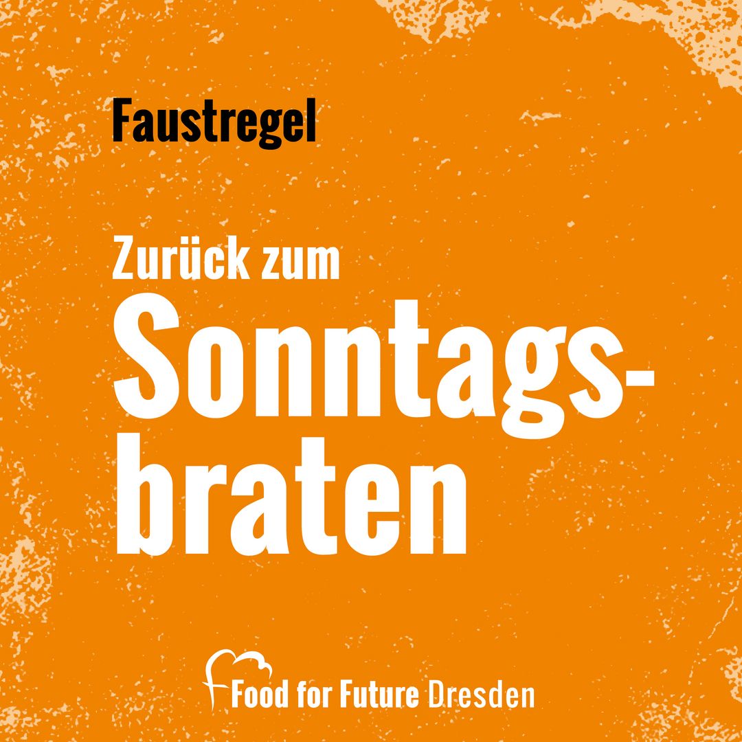 Orangener Hintergrund mit der Bildaufschrift: Faustregel. Zurück zum Sonntagsbraten.